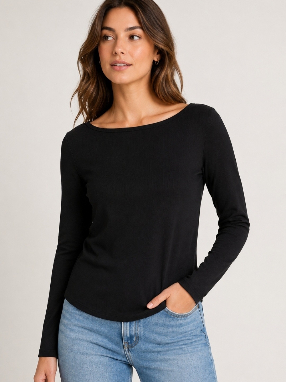 Thrive Societe Black Boat Neck Long Sleeve Top Size M NWT